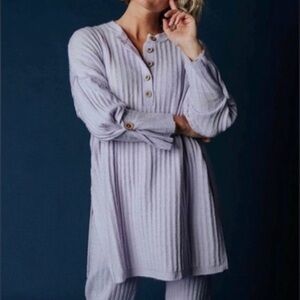 Free People Intimately Ribbed Oversized Tunic Henley Button Sweater Medium